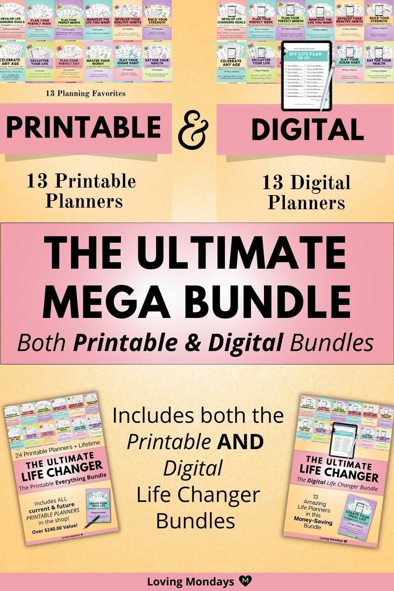 Digital & Printable Planner MEGA Bundle  Undated planners for image 1