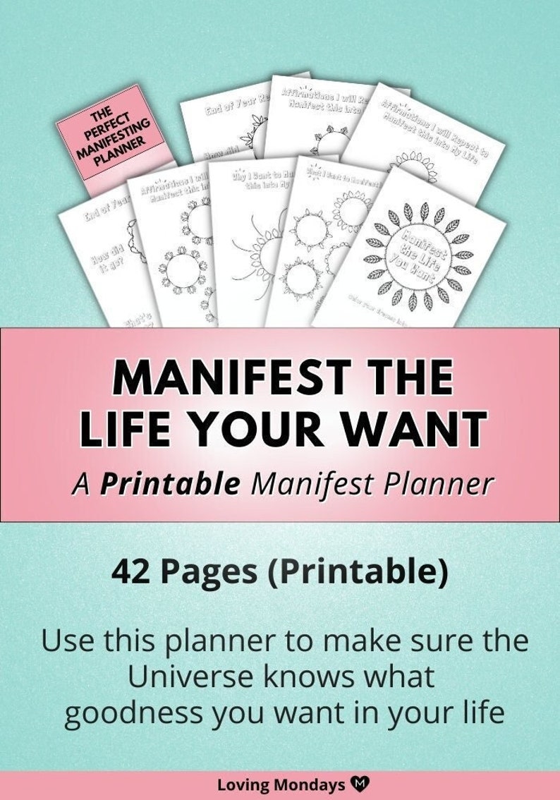 PDF Manifestation Planner Printable Manifest Journal How to Manifest Law of Attraction Goals Goal Setting Vision Board Prompts image 1