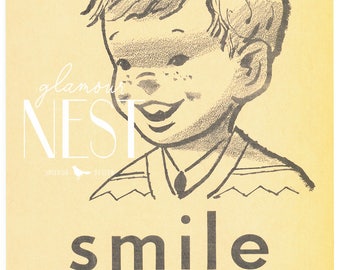 Vintage Flash Card "S is for Smile" Instant Download