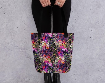 80s Throwback; Black Paint Splatter 15x15 Tote Bag