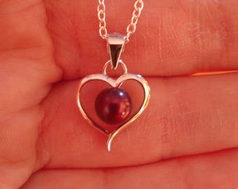 925 sterling silver heart with pearl pendant necklace