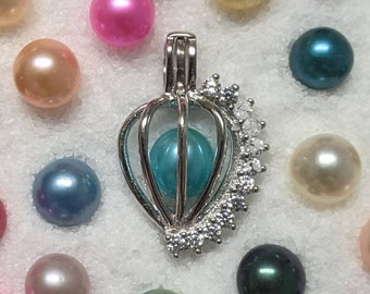 NEW 925 sterling silver heart with cryatals pearl cage pendant locket neckkace(chain & oyster included)