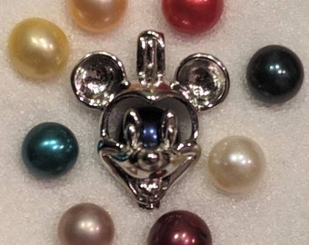 NEW 925 sterling silver mouse pearl cage pendant locket necklace(chain & oyster included)