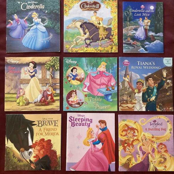 Set of 9 Disney Princess Books - Cinderella, Snow White, Sleeping Beauty, Tiana, Merida,Tangled