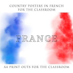 Affiche du drapeau de la France, format A4, en français pour l'apprentissage des langues, matériel didactique, matériel didactique