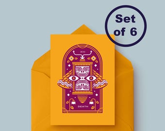 SET OF 6 Tarot Series: Death 4x6" 2-color Screenprint Folding Blank Greeting Cards with Envelopes