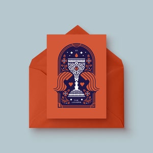 Tarot Serie: Die Liebenden 10x15cm 2-farbiger Siebdruck Blanko Klappkarte Grußkarte mit Umschlag