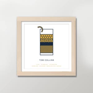 Tom Collins Cocktail Recipe Screenprint 8x8