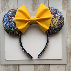 Beauty and the Beast Mickey Ears.  Stained Glass Ears. Belle Mickey Ears..