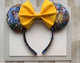 Beauty and the Beast Mickey Ears.  Stained Glass Ears. Belle Mickey Ears..