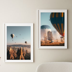 Cappadocia Turkey Hot Air Balloons Prints - Set of 2 | Wall Art Canvas Print, Landscape Photography, romantic place.