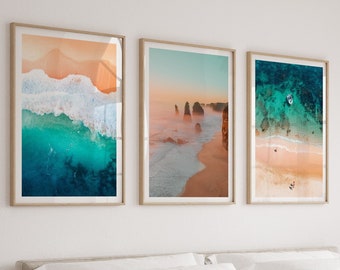 Zestaw wydruków fotografii plażowej z Australii: Sztuka ścienna z motywem wybrzeża