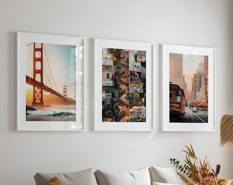 San Francisco Prints - Set of 3, Golden Gate Bridge poster, Lombard Street poster, Cable Car Print from California