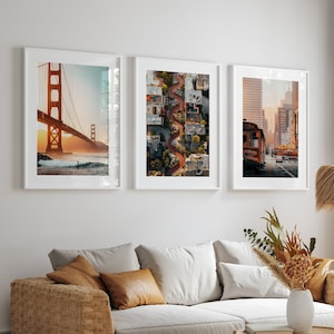 San Francisco Prints - Set of 3, Golden Gate Bridge poster, Lombard Street poster, Cable Car Print from California