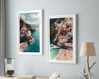 Amalfi Coast Prints Set of 2 | Positano Beach Print | Atrani Amalfi Coast Poster | Italy Wall Art Prints