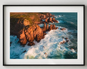 Lighthouse Cliff Watercolor Giclee Print \u2022 Iceland Sea Wall Art \u2022 Seascape Artwork \u2022 Ocean Rock Minimalist Poster \u2022 Landscape Artwork