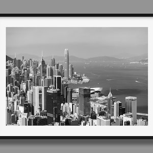 Hong Kong Central Black and White Print | Hong Kong Skyline Poster, HK Island Wall Art Print, Original photography by Peter Yan