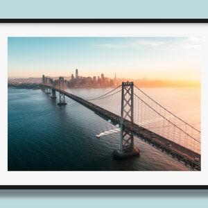 San Francisco Bay Bridge Print, San Francisco Wall Art Print, Sunset Aerial photography print from SF California