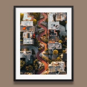 Lombard Street Print, San Francisco Wall Art Print, Aerial photography print from SF California