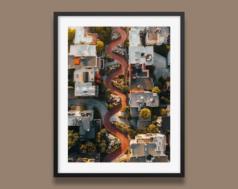 Lombard Street Print, San Francisco Wall Art Print, Aerial photography print from SF California