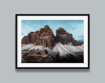 Impresión Tre Cime di Lavaredo – Atardecer en los Dolomitas, cartel de los Alpes italianos