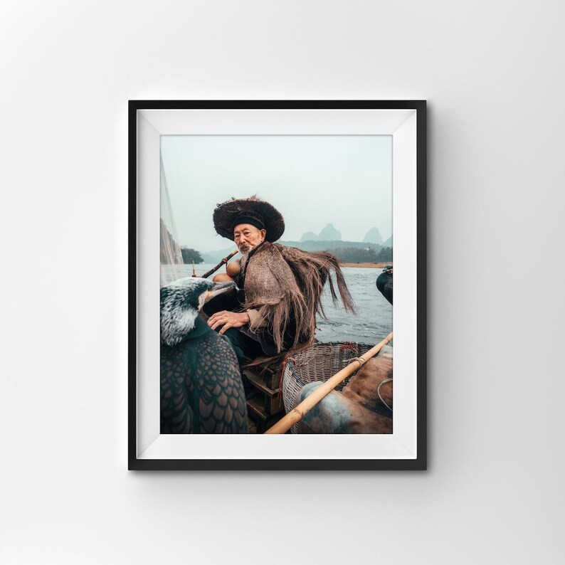 V3 Chinese Fisherman art print Cormorant fishing wall art from Yangshuo China Chinese culture photography for your home decor