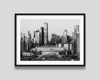 Impresión del horizonte de Melbourne: fotografía de paisaje urbano en blanco y negro