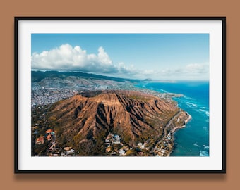 Hawaii Print | Diamond Head Honolulu Art Print in Landscape, Hawaii Ocean wall art, Waikiki Beach Print, Original Art by Peter Yan