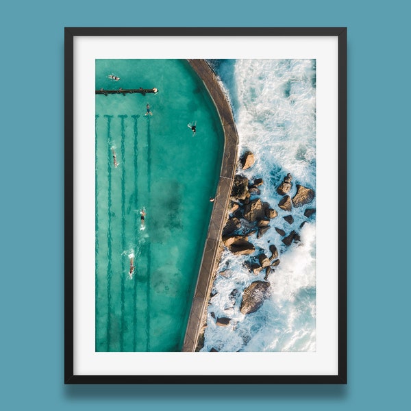 Bronte Beach Rock Pool poster 2023 III, Sydney Australia photo wall art print, Swimming Pool wall art, Ocean natural pool swimmers print