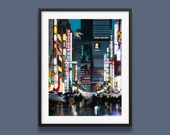 Tokyo Print | Shinjuku Godzilla Head Tokyo Original Art Print, Tokyo street night photography print vertical, Japan urban photo by Peter Yan