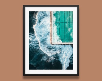Sydney Print | Bondi Beach Wall Art, Aerial Photography Ocean Art, Bondi Icebergs Poster from Sydney, Australia