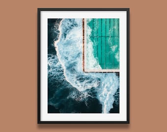 Bondi Icebergs Ocean Pool Aerial Print, Coastal Wall Art, Modern Surf Decor, Vertical Framed Photography for Beach Lovers