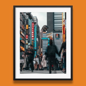 Japan Print | Tokyo Shinjuku Print | Godzilla Head In Tokyo Wall Art | Japanese Urban Poster