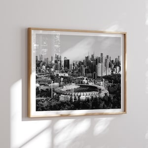 Melbourne MCG Black and White Print Aerial Poster, City Skyline Wall Art Print, Original photography print from Melbourne image 3