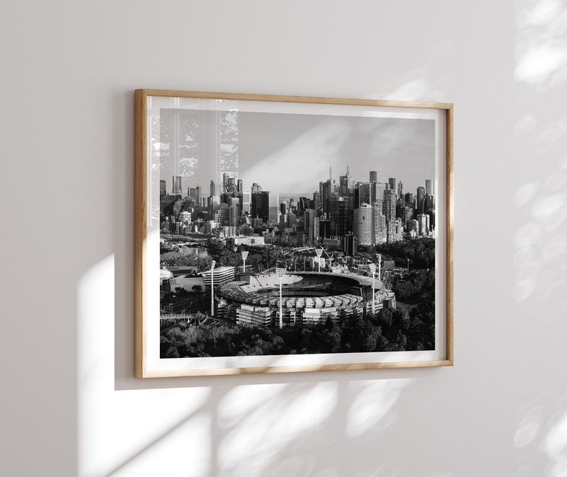 Melbourne MCG Black and White Print Aerial Poster, City Skyline Wall Art Print, Original photography print from Melbourne image 3