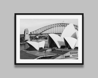 Sydney Harbour Bridge and Opera House Black and White Print | Sydney Australia Wall Art Print, Original BW photography print from Australia