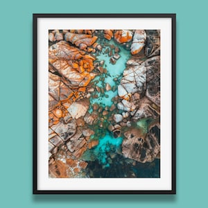 Tasmanien Druck | Bay Of Fires I Tasmanien Druck, Luftbild Strand Wand Kunst Druck, Ozean Fotografie Druck aus Tasmanien Australien