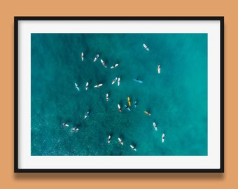 Ocean Print | Waikiki Surfers Art Print, Hawaii Ocean Beach wall art, Surfing Print, Original Art by Peter Yan