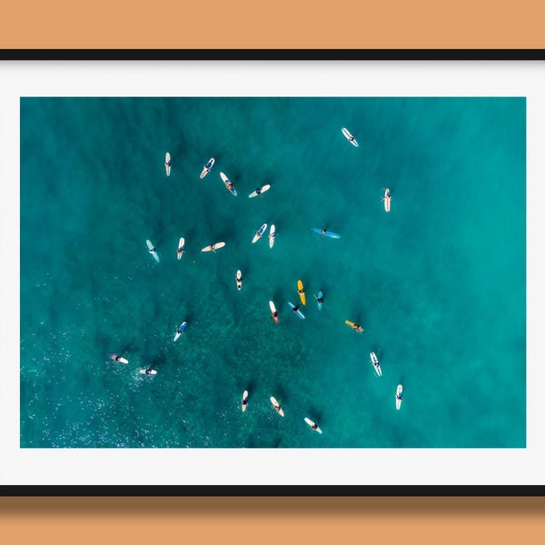 Ocean Print | Waikiki Surfers Art Print, Hawaii Ocean Beach wall art, Surfing Print, Original Art by Peter Yan