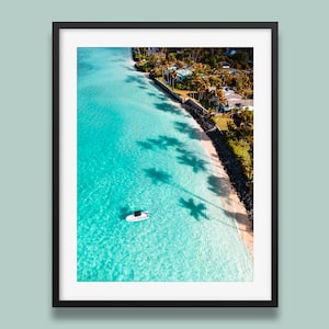 Ocean Print | Lanikai Beach Palm Trees Art Print, Hawaii Ocean wall art, Oahu Print, Little Boat, Original Art by Peter Yan