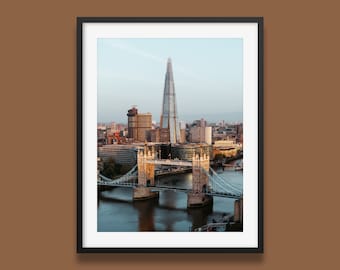 London Tower Bridge Print II, London Skyline print, London The Shard Print, River Thames Poster, Original Art by Peter Yan