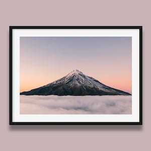 Mount Taranaki Wall Art Print – Minimalist Mountain Photography Poster, New Zealand Nature Landscape for Calm Home Decor