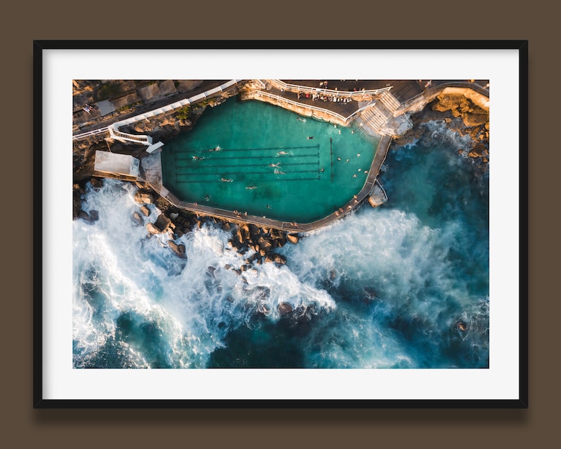 Bronte Beach Rock Pool poster 2023 IV, Sydney Australia photo wall art print, Swimming Pool wall art, Ocean natural pool swimmers print image 1