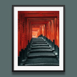Stampa Giappone / Stampa Torii Gate / Arte murale del santuario di Fushimi Inari / Poster di architettura giapponese