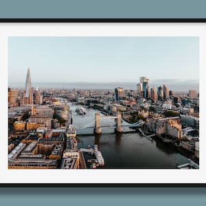 London Skyline Art Print: Tower Bridge, Thames River, Aerial View