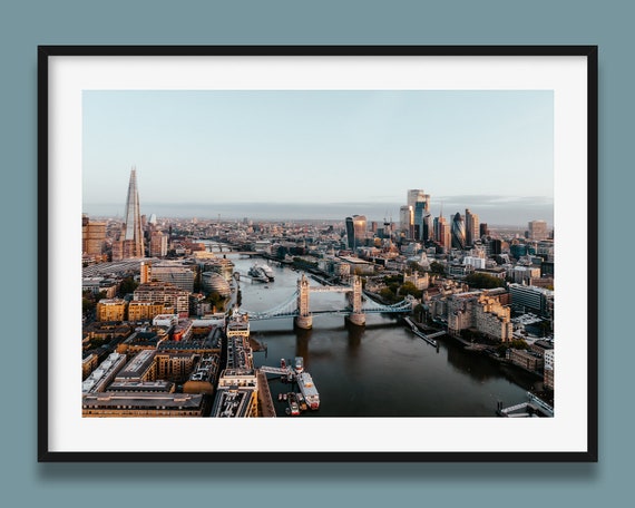 London Skyline Art Print: Tower Bridge, Thames River, Aerial View