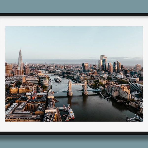 London Skyline Print | London Wall Art, Tower Bridge poster, London Landmarks Print, River Thames Poster, Original Art by Peter Yan