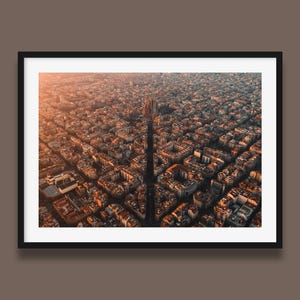 Barcelona Print | Barcelona Sunrise - landscape aerial view, Spain Wall Art Print by Peter Yan