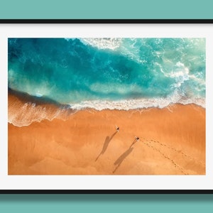 Two Surfers Print | Surfing Poster | Ocean Wall Art | Beach Aerial Print from Victoria Australia