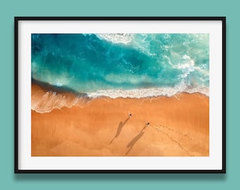 Two Surfers Print | Surfing Poster | Ocean Wall Art | Beach Aerial Print from Victoria Australia